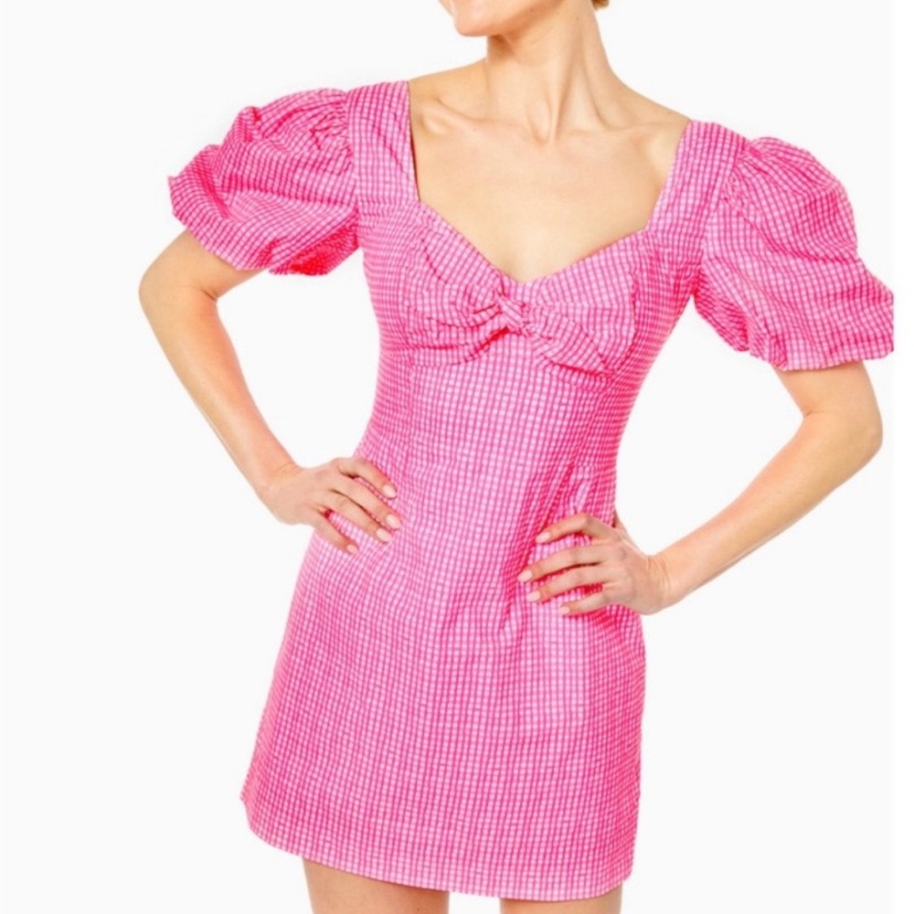Lilly Pulitzer Pink Checkered Puff Sleeve Mini Dress